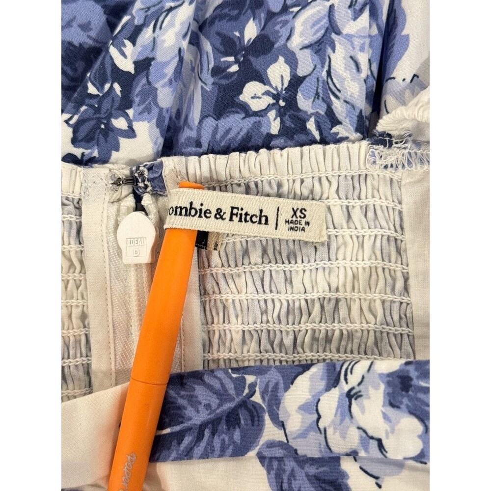 Abercrombie Fitch Midi Dress Blue Emerson Poplin Floral Puffed Pleated Boho XS - Picture 4 of 12